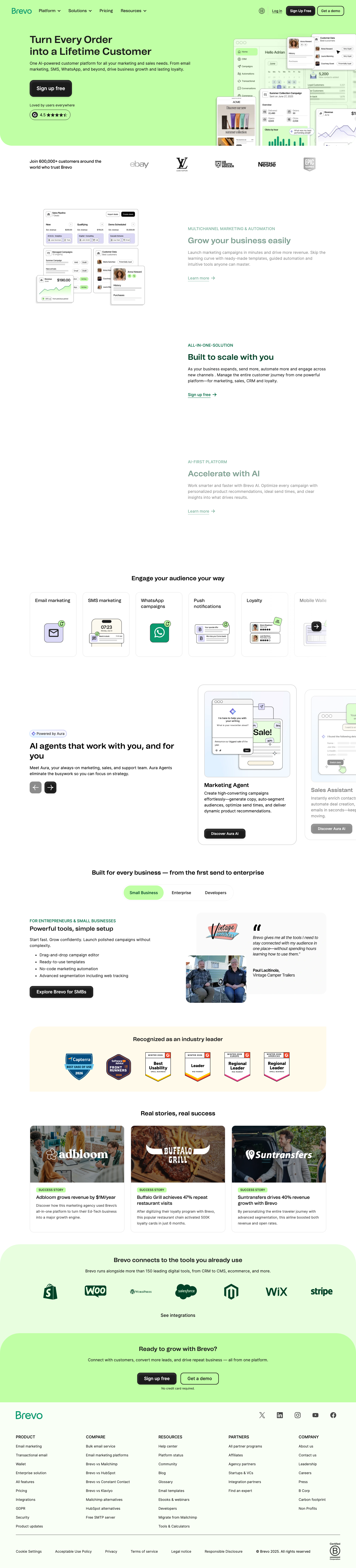 Brevo: Email & SMS Marketing, CRM & Automation Platform - full page scroll
