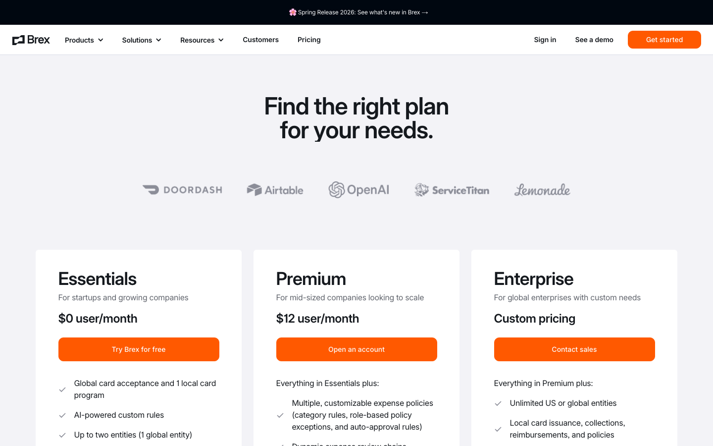 Brex — Pricing