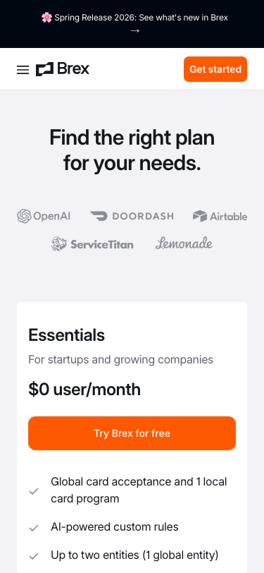 Brex — Pricing - mobile