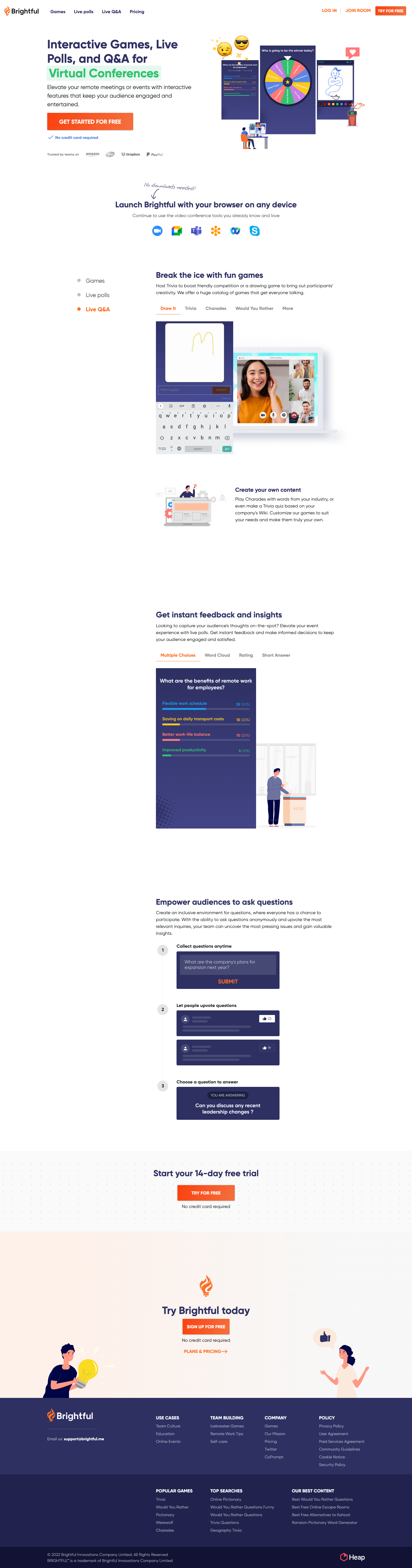 Games and activities for remote team building and virtual events - full page scroll