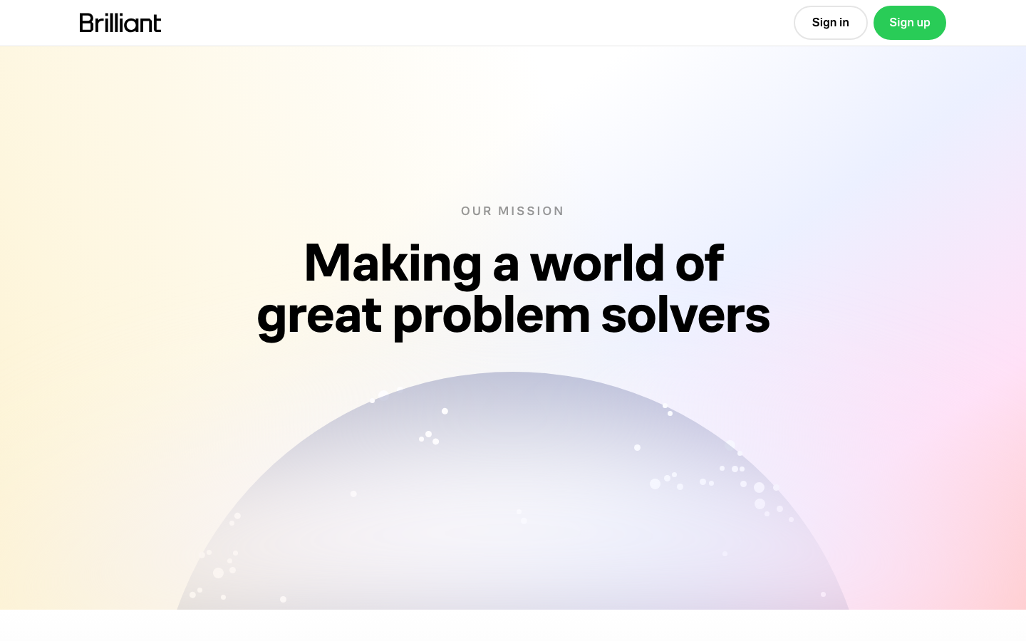 The page uses a bold typographic treatment with a mix of large and small text sizes, creating a sense of hierarchy and visual interest. The color palette is vibrant but controlled, with pops of color against a clean white background. It feels like a modern, educational resource. · online learning, math education, coding platform, interactive learning, educational tools, brilliant learning, STEM education, visual learning, problem solving