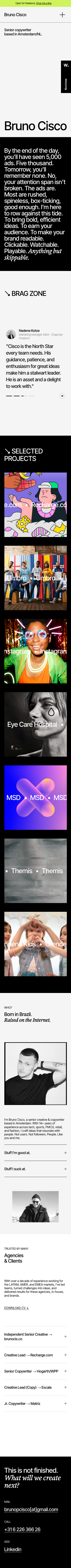 Bruno Cisco | Senior Creative & Copywriter - mobile full page