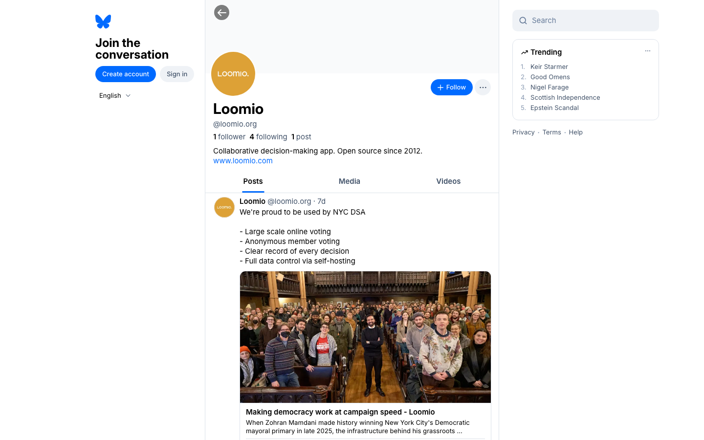 The page uses a stark black and white palette with a clean, grid-based layout. The focus is on delivering news and updates in a straightforward, uncluttered manner. Typography is clean and legible, prioritizing information hierarchy. · social media feed, news website, dark theme, minimalist design, typography, news article, Bsky, social platform