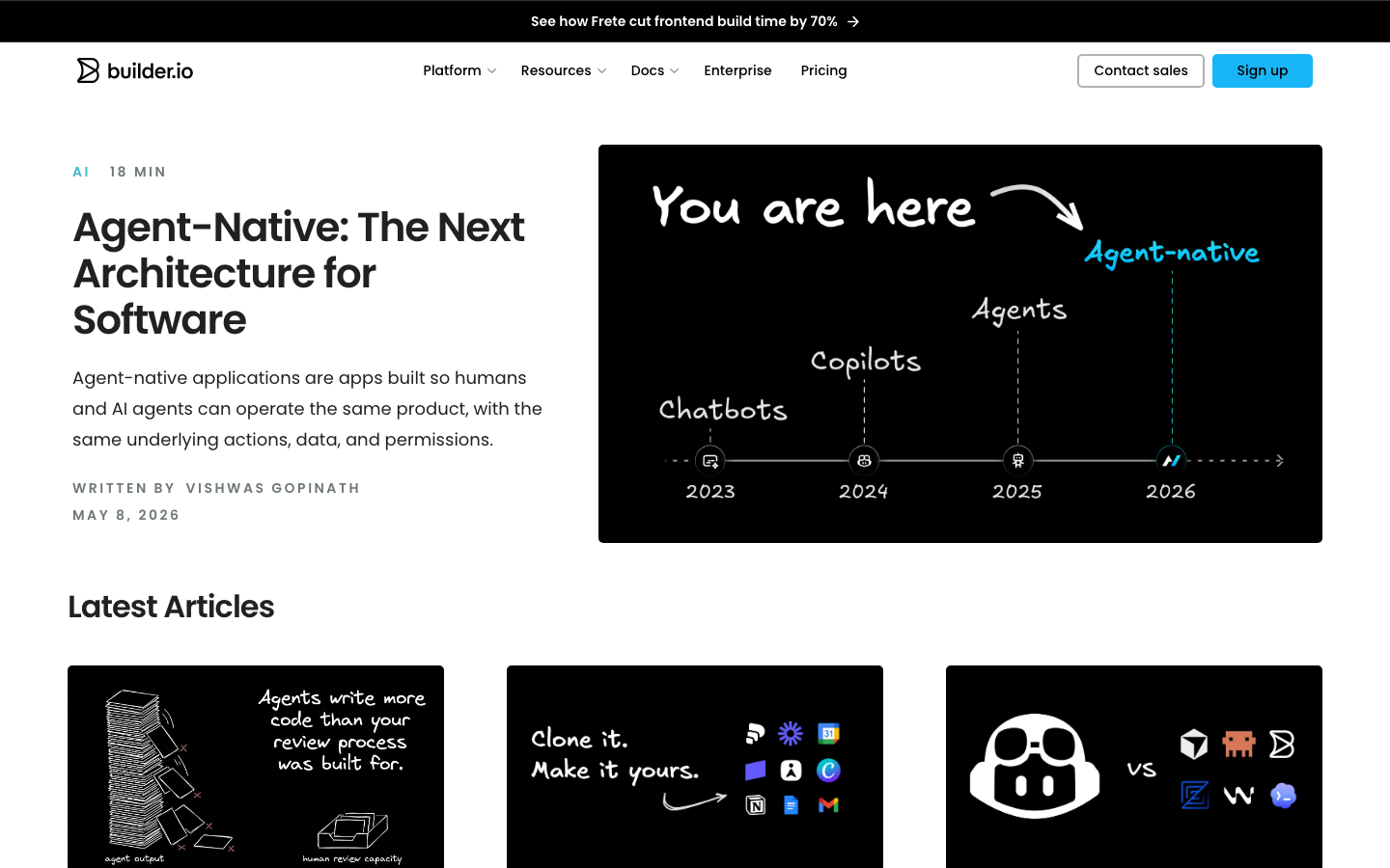 The page prioritizes code display with a stark, dark aesthetic. Typography is clean and functional, emphasizing clarity over ornamentation. The overall mood is focused and efficient, reflecting a developer-centric product. · developer tools, code platform, saas interface, dark ui, technical website, code editor, builder io, minimal design, coding platform