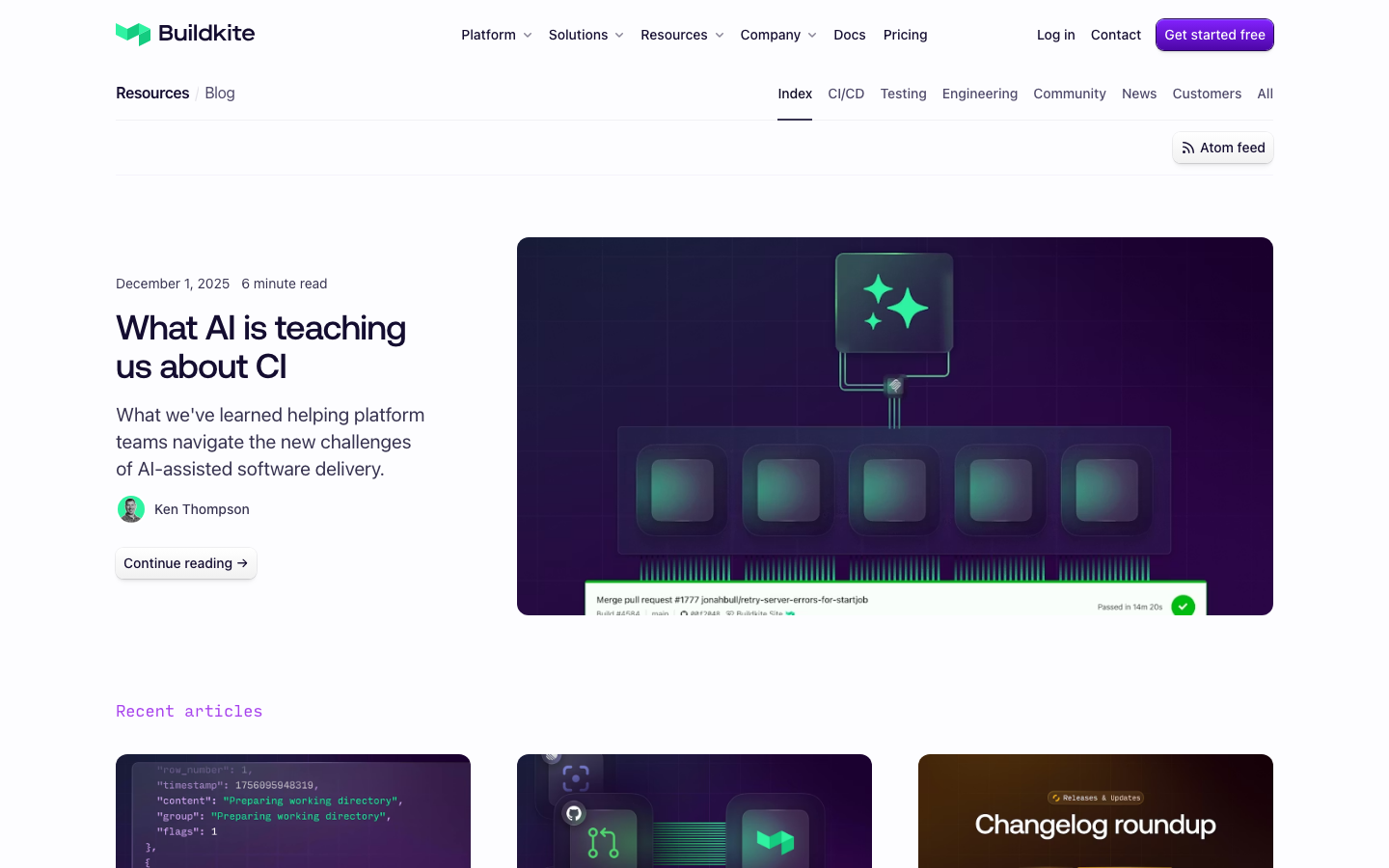 The page uses a dark, high-contrast palette with a focus on typography and a grid of logos. The overall feel is clean and functional, prioritizing information delivery over visual embellishment. The layout is structured around a prominent call to action and a display of well-known integrations. · saas developer tools, buildkite pricing, ci platform, integration logos, dark mode ui, technical website, developer tools, cloud platform, build automation