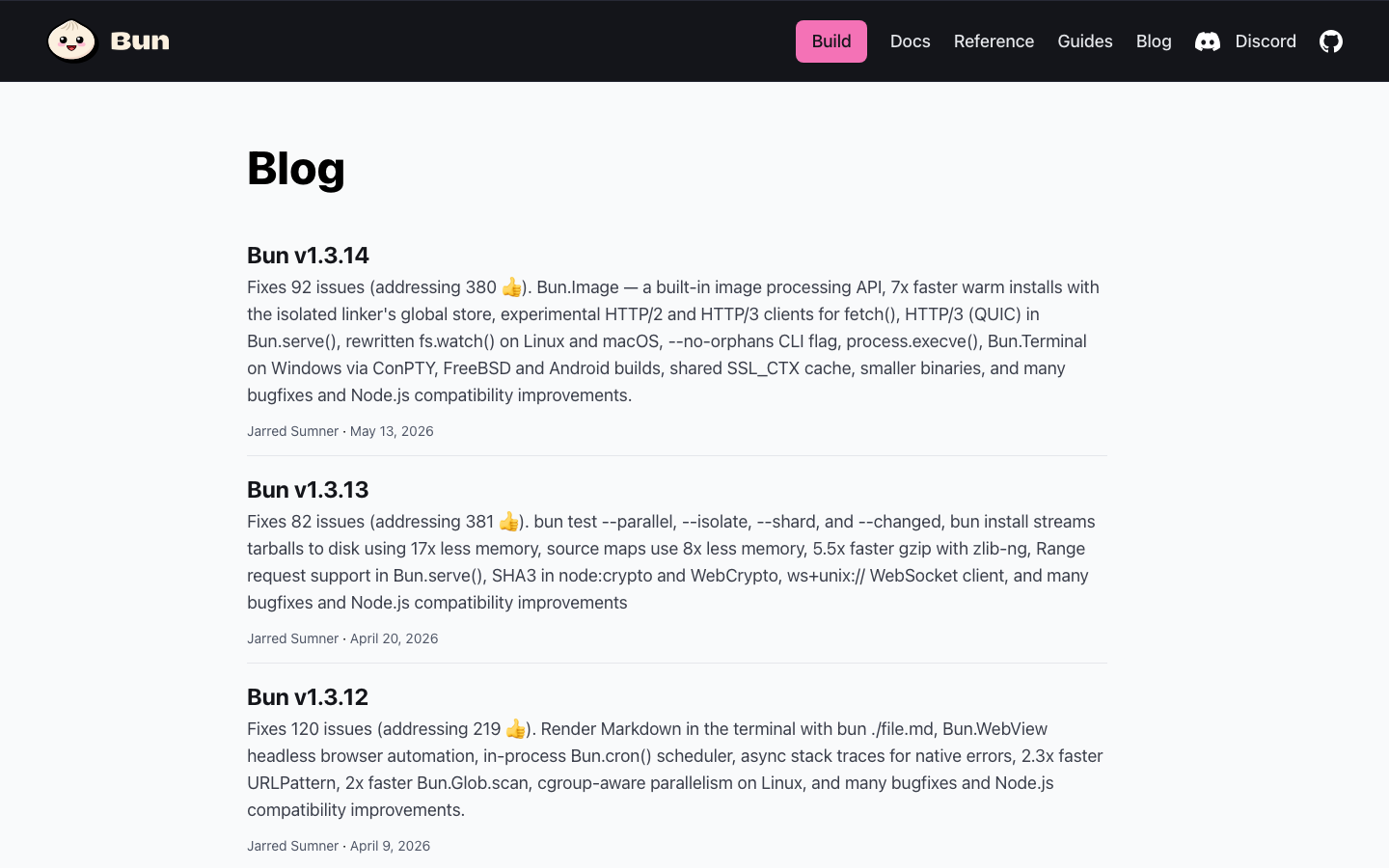 The page uses a stark, dark aesthetic with a focus on functionality. Typography is clean and assertive, emphasizing key information and code snippets. The layout is structured with a prominent left-hand navigation and a right-hand content area showcasing performance metrics. · javascript package manager, developer tools, terminal interface, dark ssa, performance metrics, code focused, technical design, bun.com, javascript, saas