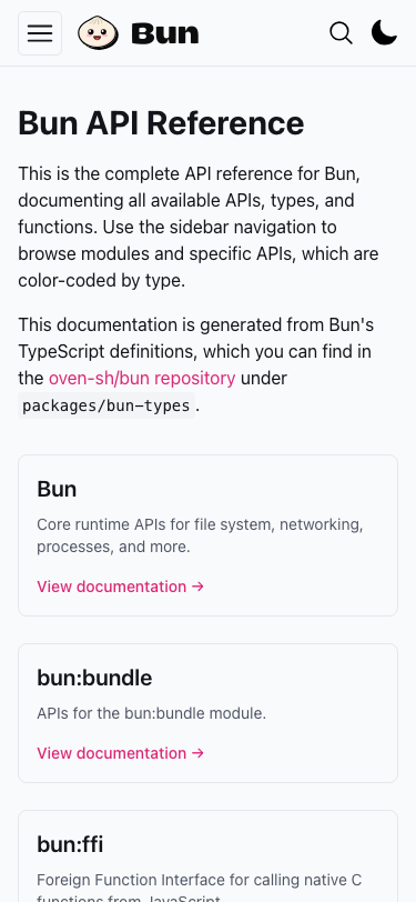 Bun — Docs - mobile