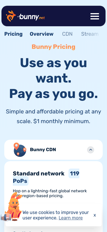 Bunny — Pricing - mobile