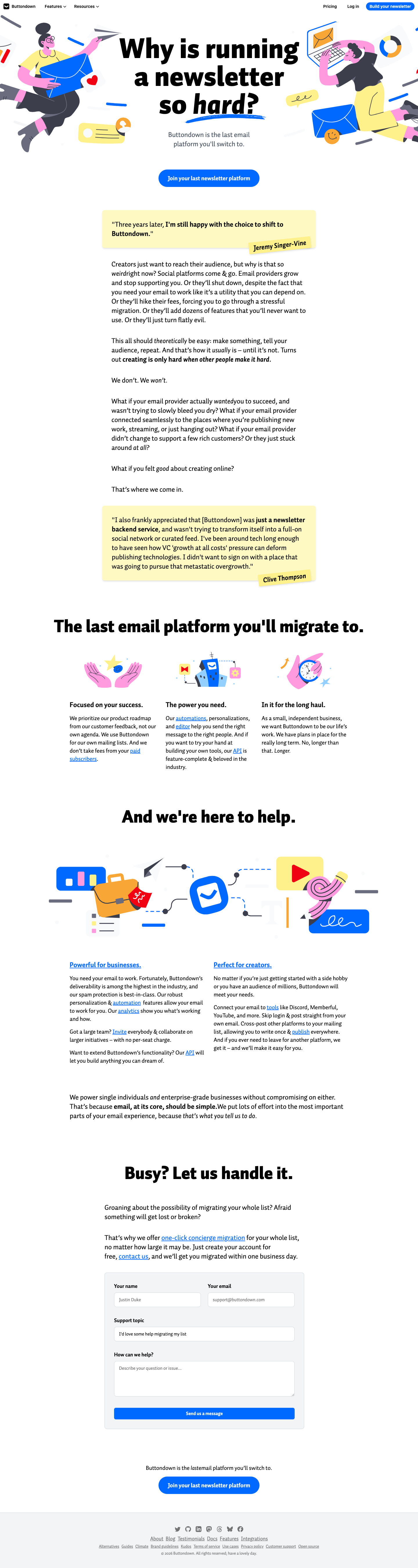 Buttondown Email - full page scroll