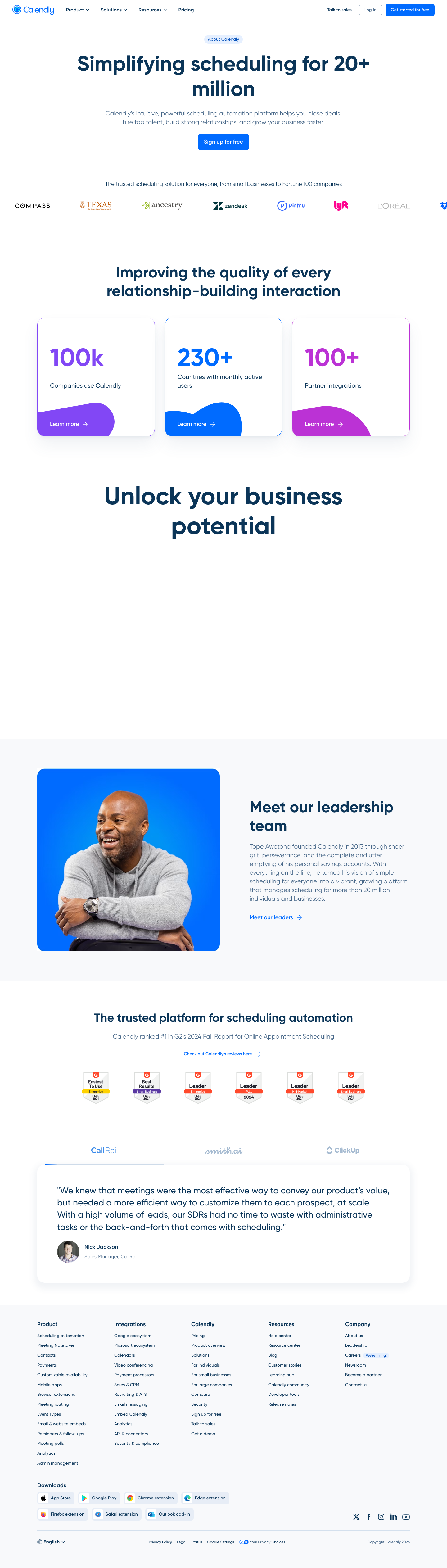 Calendly — About - full page scroll