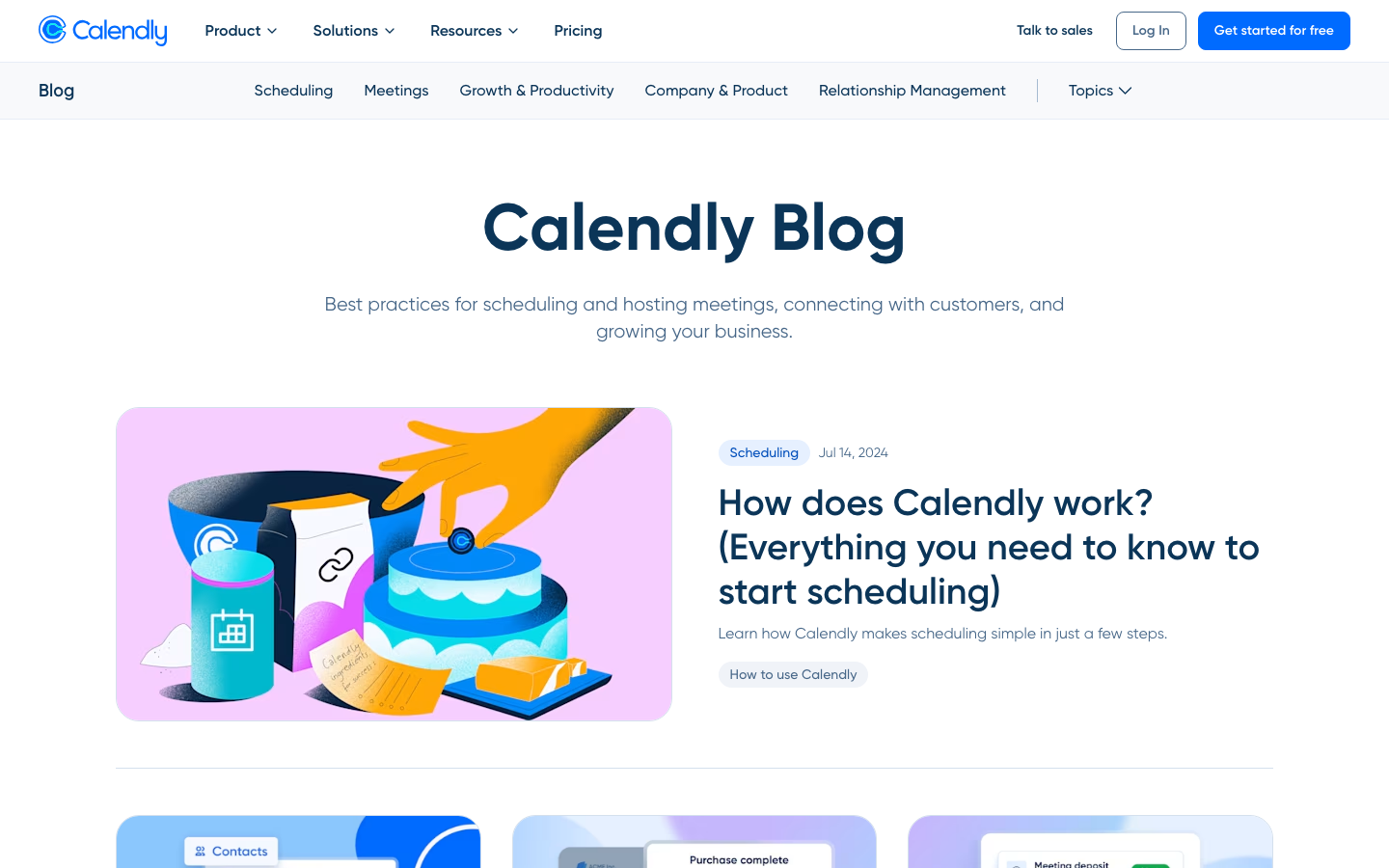 The page uses a clean, spacious layout with a prominent hero section and a focused booking interface. The color palette is predominantly cool blues and white, creating a sense of calm efficiency. Typography is clear and functional, prioritizing readability. · scheduling interface, calendar app, meeting scheduler, productivity tool, saas design, clean ui, cool color palette, minimalist booking