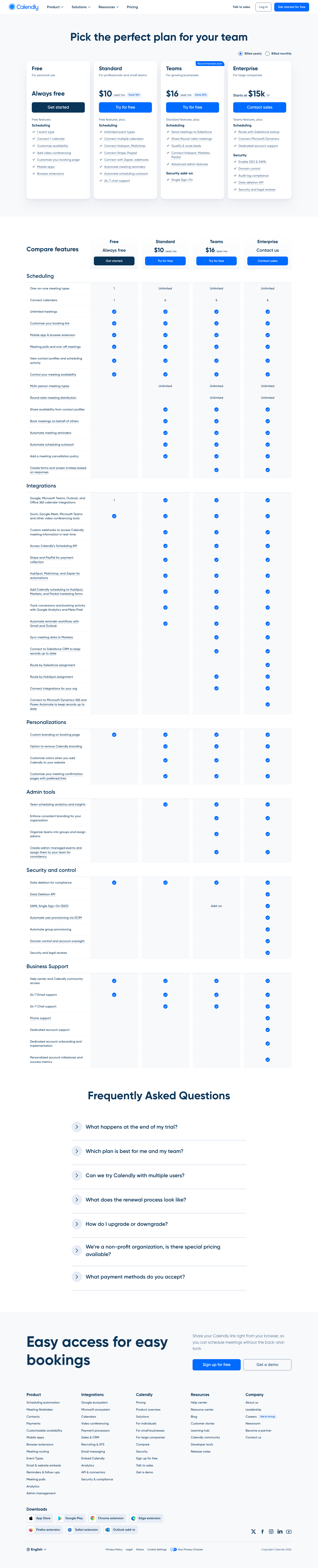 Calendly — Pricing - full page scroll