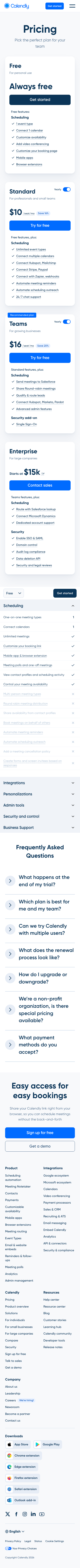 Calendly — Pricing - mobile full page