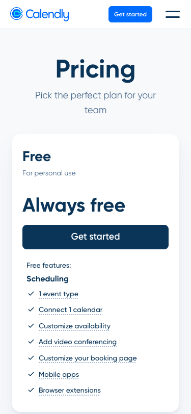Calendly — Pricing - mobile