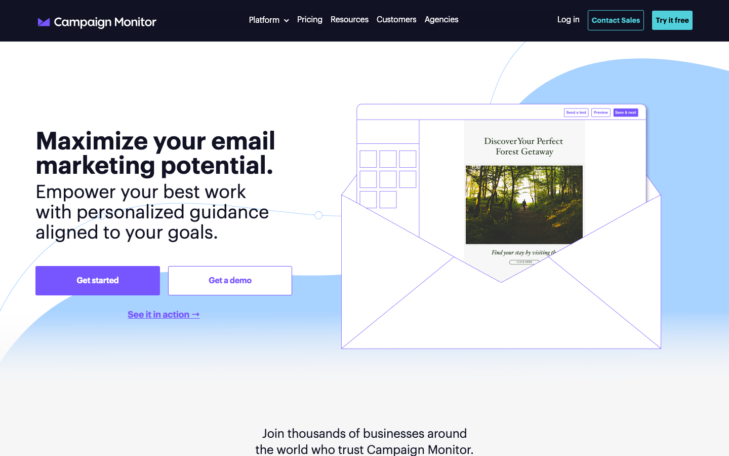 Get results with email marketing. Gain loyal customers and manage customer journeys with our best-in-class email campaign software. · minimalism, swiss, brutalism, saas, agency, developer-tools, hero-with-cta, logo-cloud, feature-trio, sticky-nav