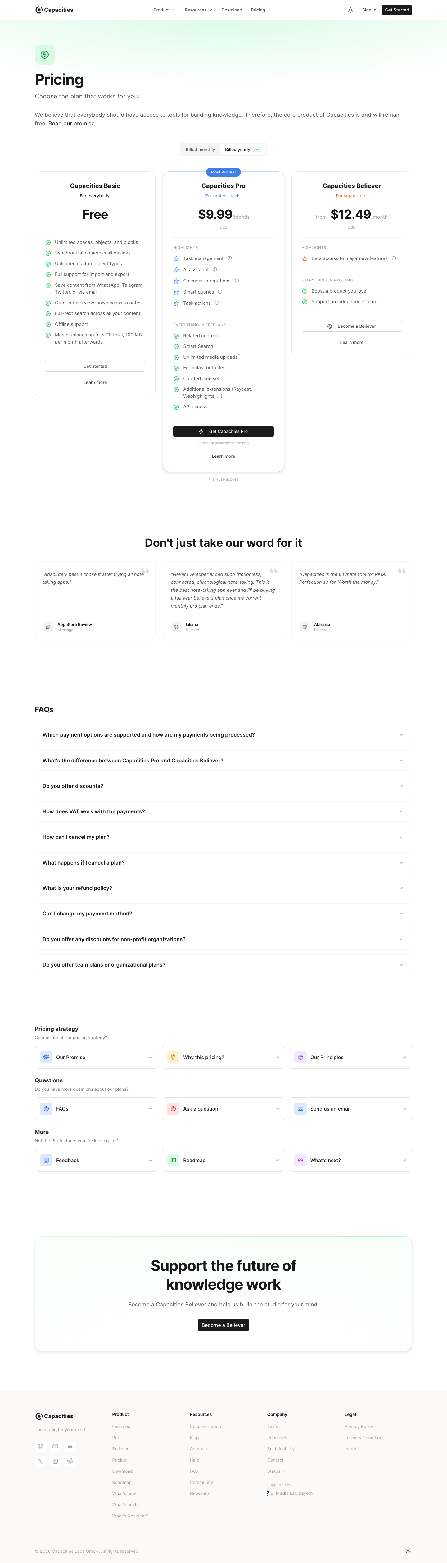 Capacities — Pricing - full page scroll
