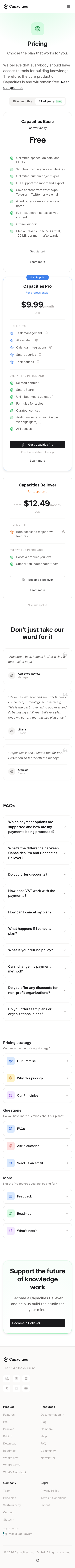Capacities — Pricing - mobile full page