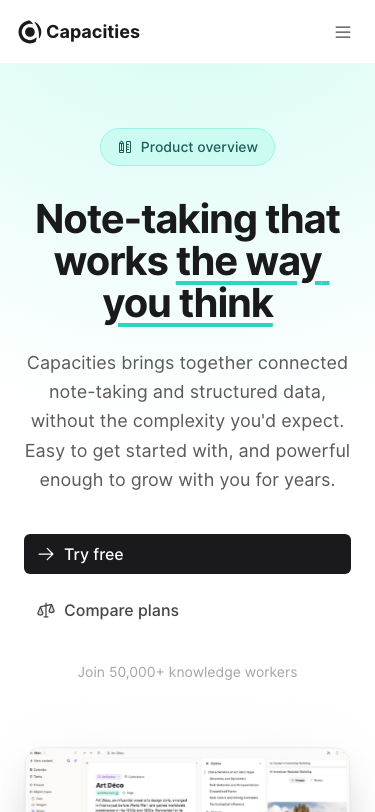Capacities — Features - mobile
