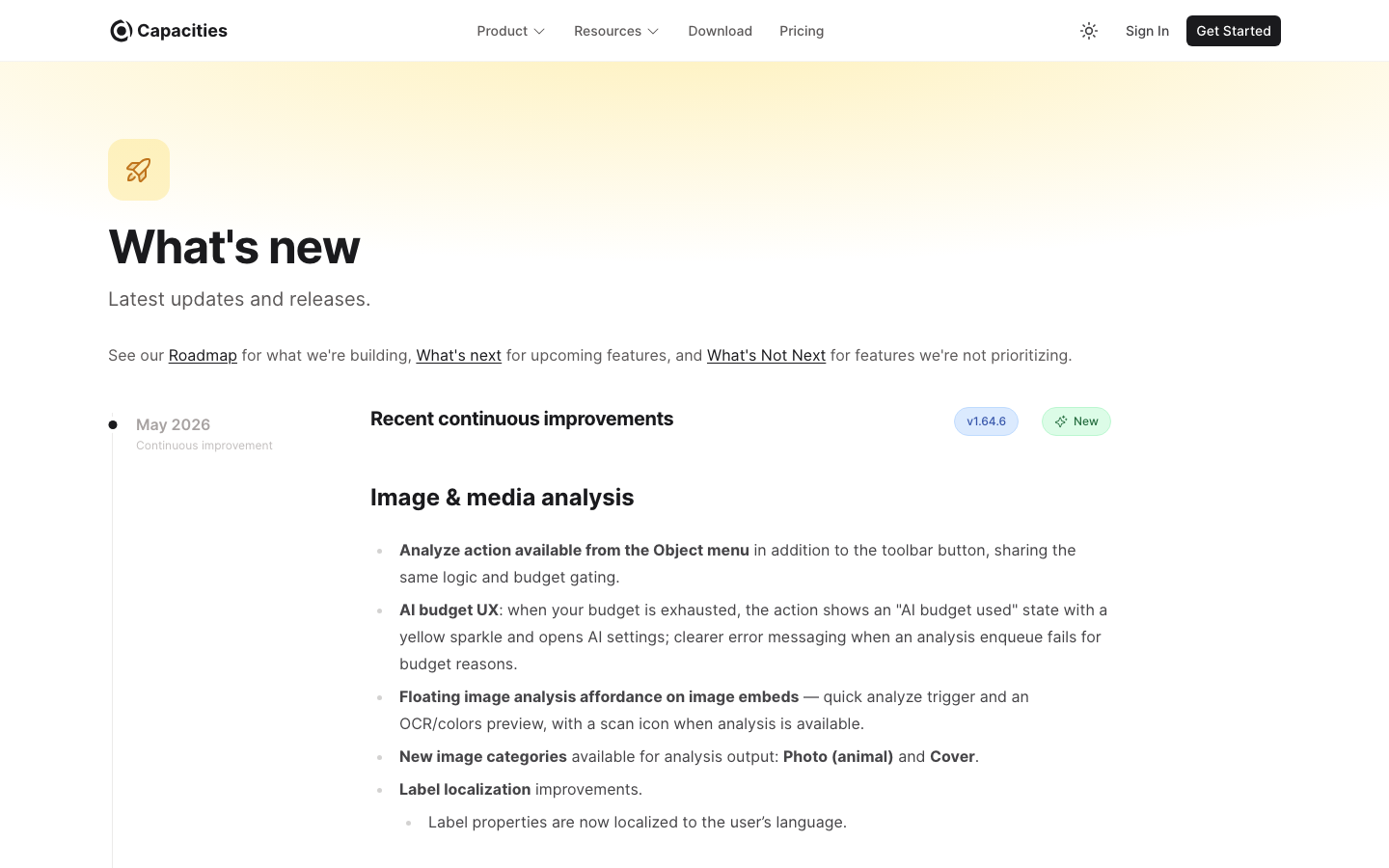 Capacities — Changelog - Changelog