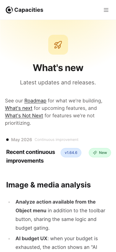 Capacities — Changelog - mobile
