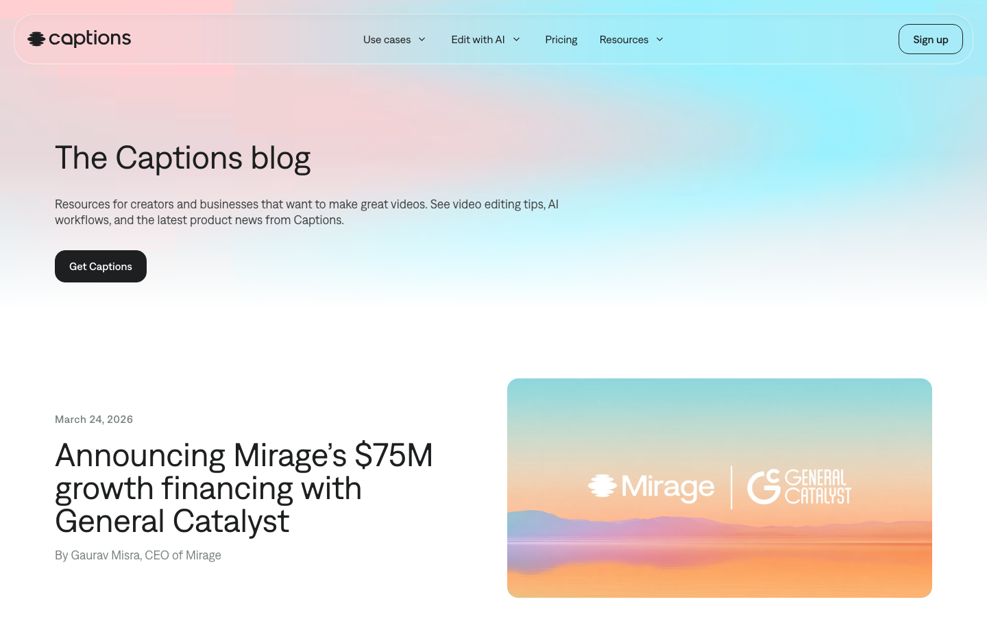 The page uses a clean, airy layout with a large, central input area. The color palette is soft pastels, creating a sense of calm and approachability. Typography is clean and modern, emphasizing clarity and ease of use. · ai video editor, video captioning, automatic captions, video tools, captions ai, video transcription, ai editing, minimal ai, clean ai