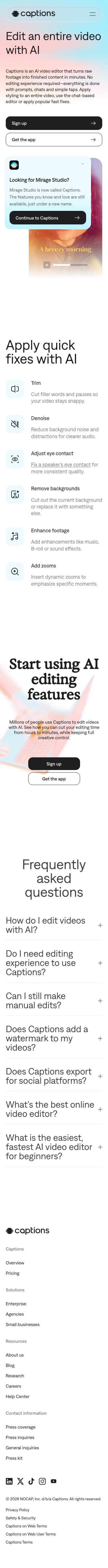 Captions - mobile full page