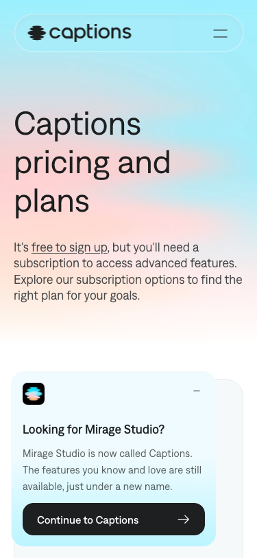Captions — Pricing - mobile
