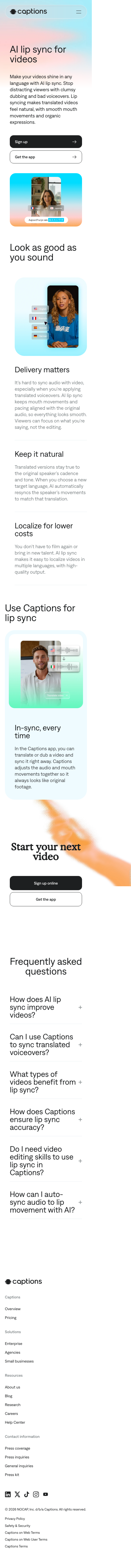 Captions - mobile full page