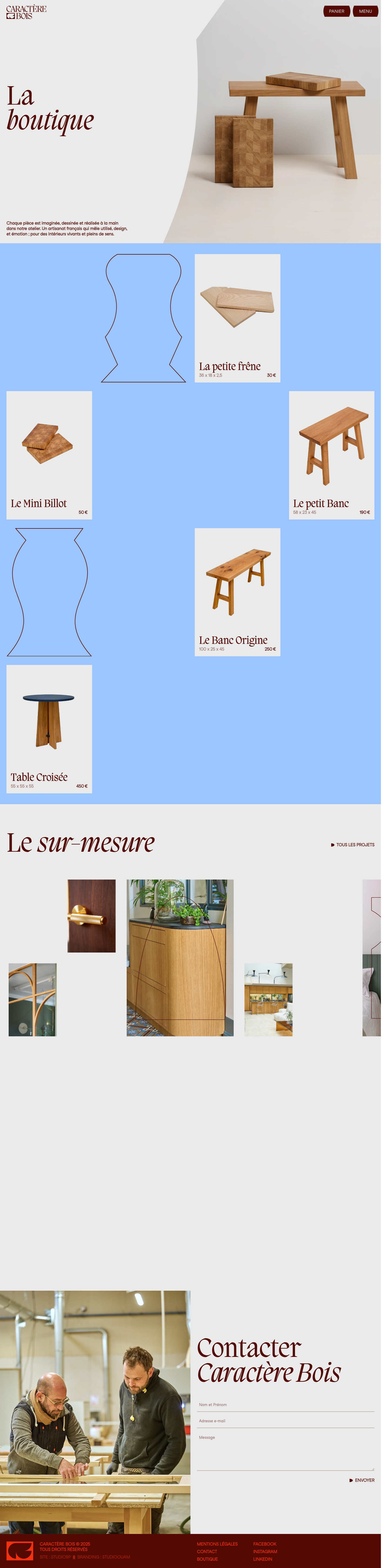 Caractère Bois · La Boutique - full page scroll