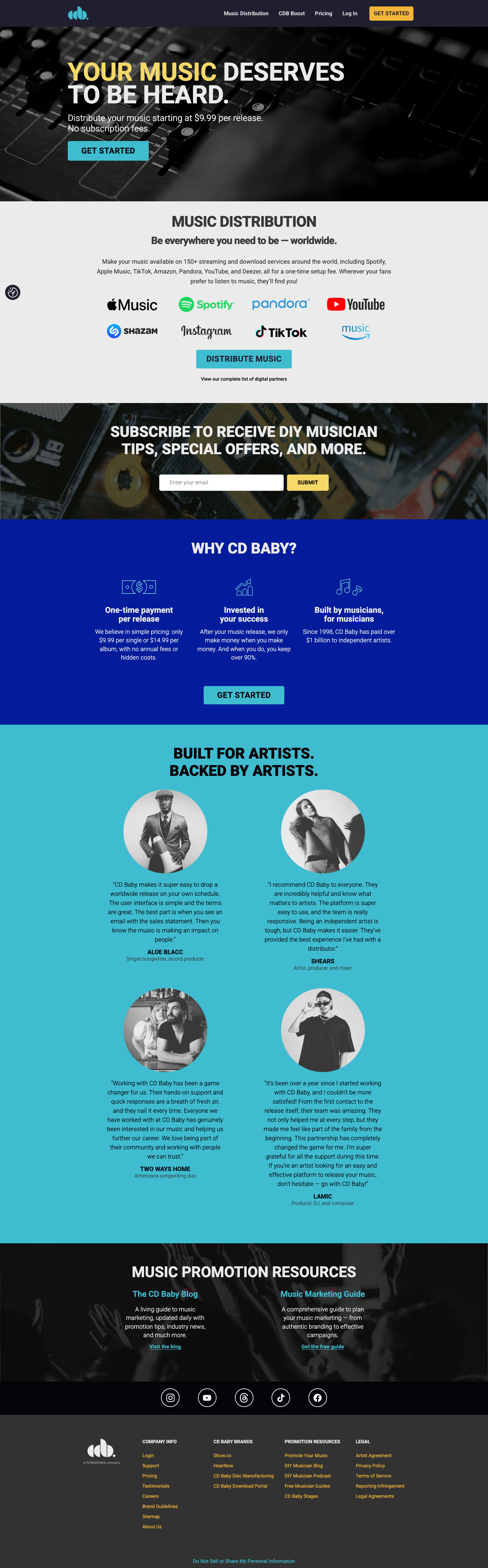 Music Distribution for Independent Artists | CD Baby - full page scroll