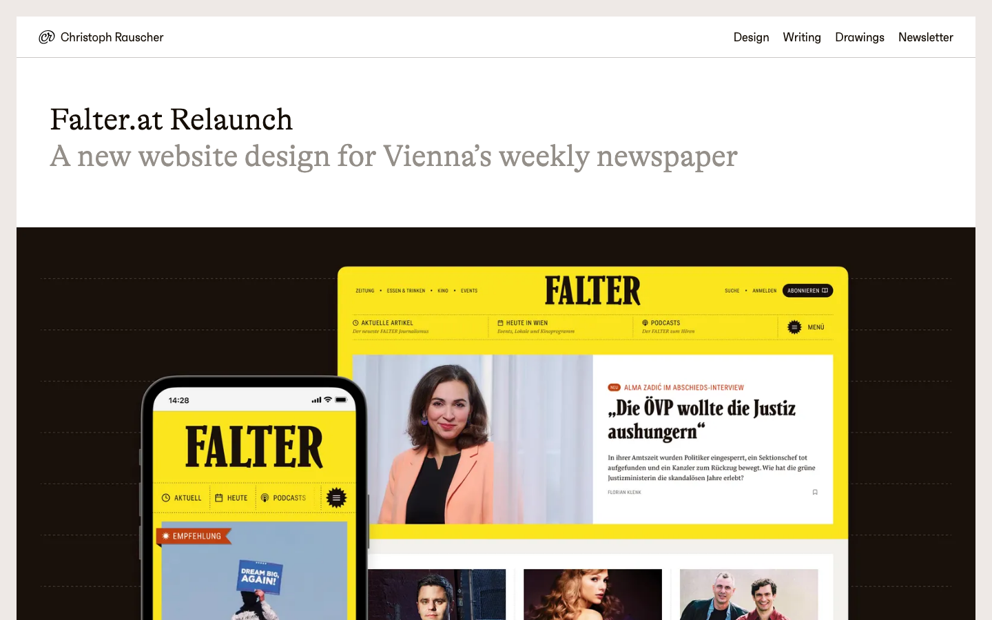 Clean, high-contrast layout with a strong focus on typographic hierarchy and ample white space. The hero features a large-scale mockup of a news site against a dark background.  ·  editorial portfolio, newspaper redesign, swiss typography, minimalist case study, high contrast layout
