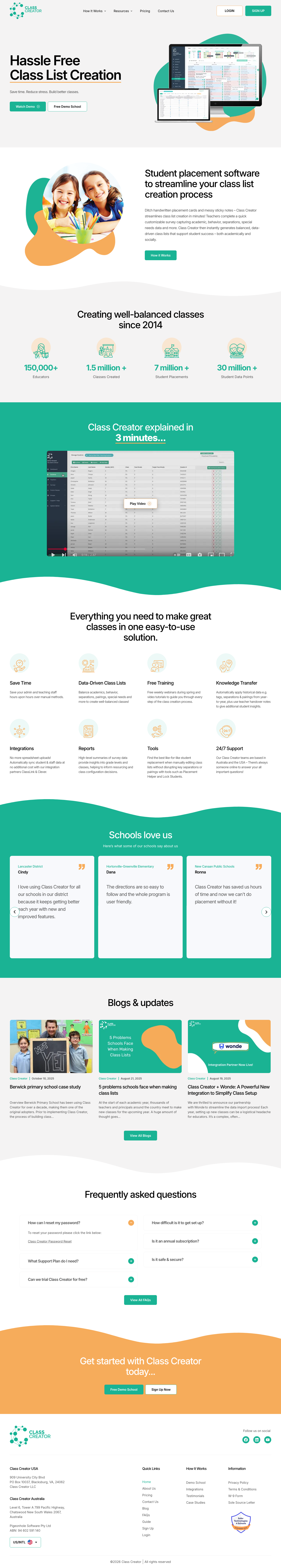 Class Creator | Student Placement Software - full page scroll