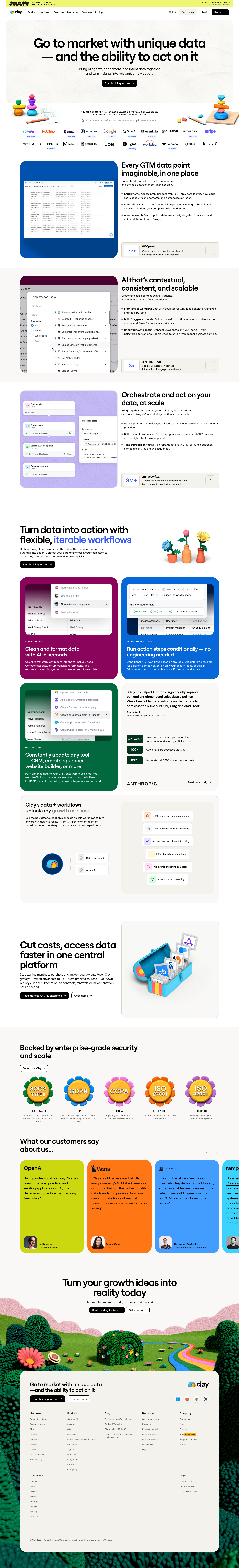 Clay | Go to market with unique data—and the ability to act on it - full page scroll