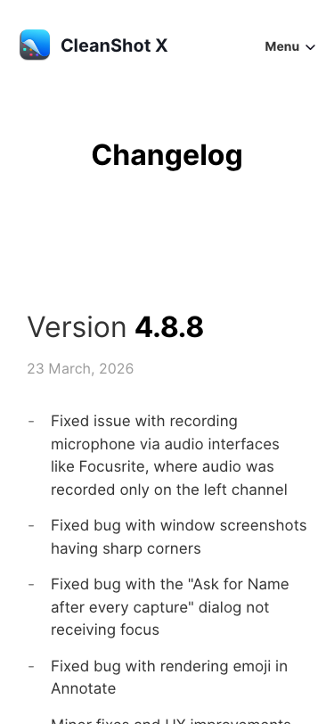 Cleanshot — Changelog - mobile