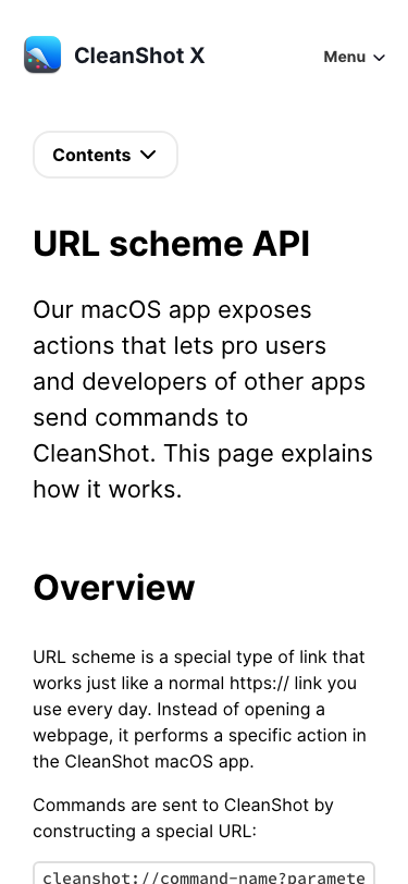 Cleanshot — Docs - mobile