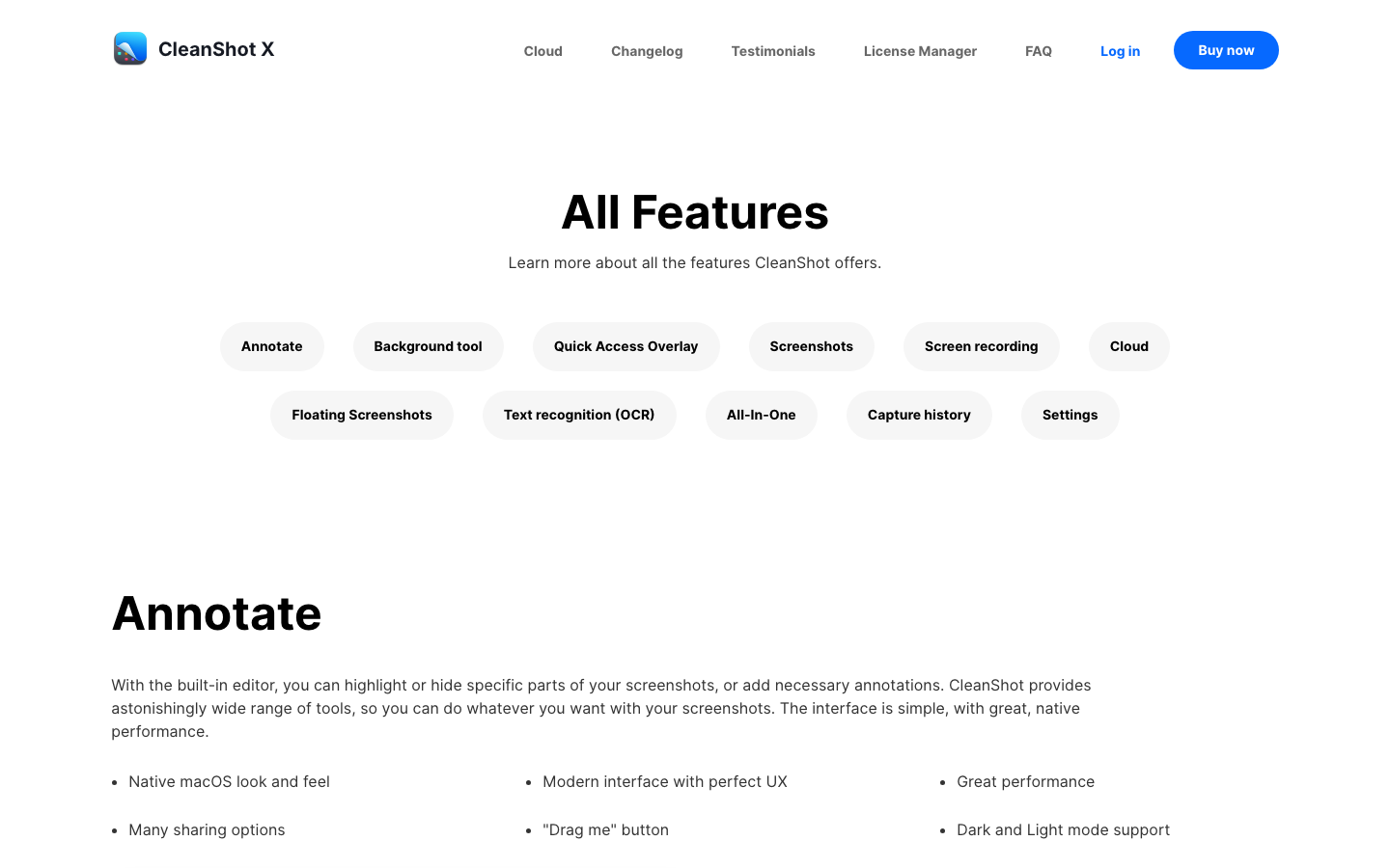 Cleanshot — Features - Features
