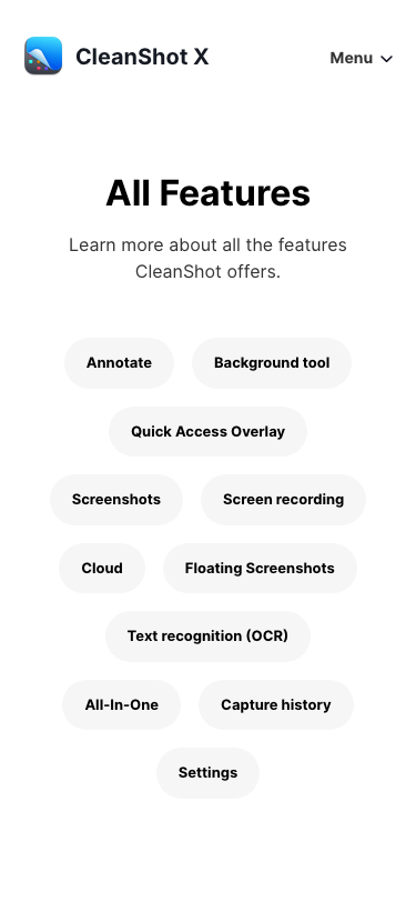 Cleanshot — Features - mobile
