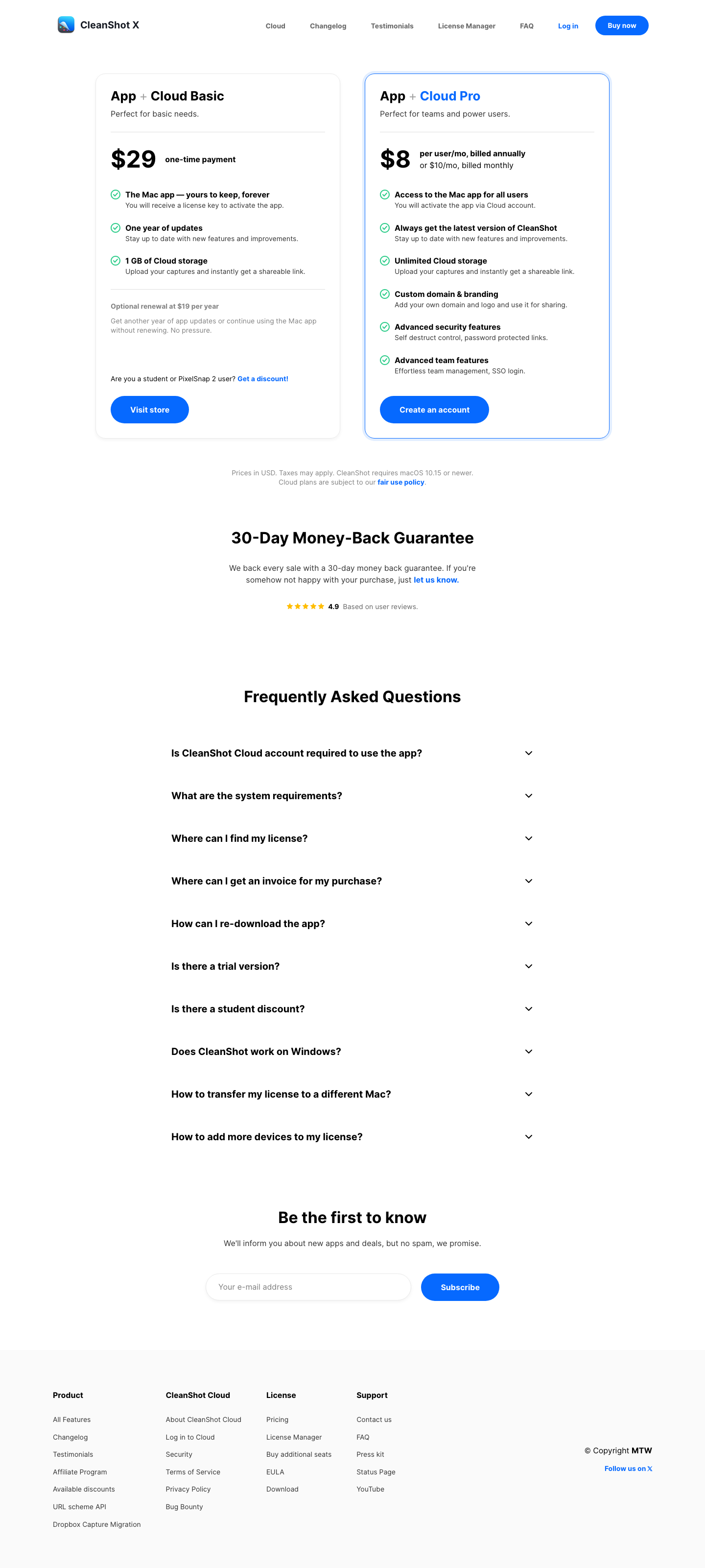 Cleanshot — Pricing - full page scroll
