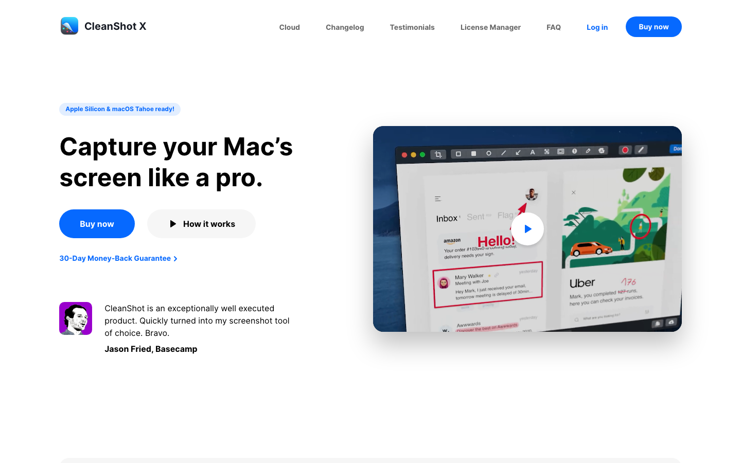 Cleanshot - The page uses a clean, functional layout with a prominent hero showcasing the software in action. The color palette is restrained, emphasizing clarity and ease of use. Typography is straightforward and legible, prioritizing information delivery.  ·  screenshot tool, mac screenshot, developer tools, productivity app, clean design, minimalist saas, screen capture, macos utility, tech website