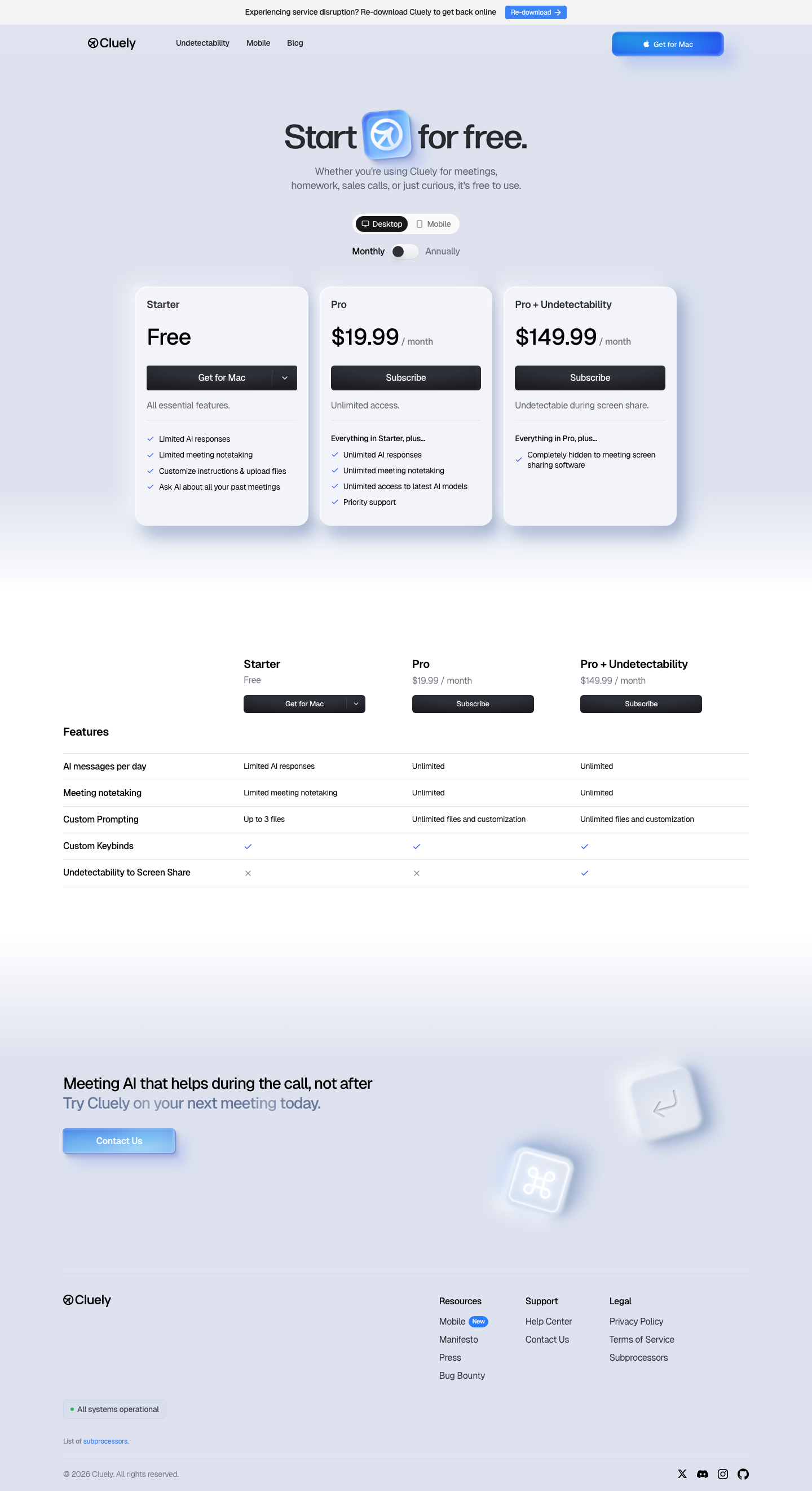 Cluely — Pricing - full page scroll