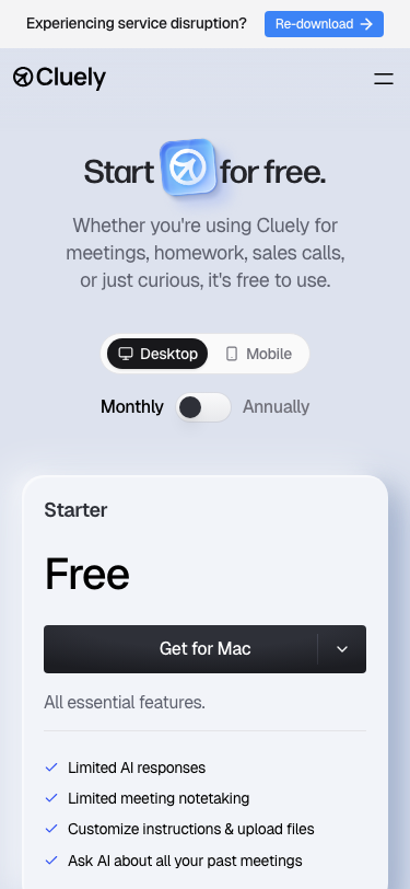 Cluely — Pricing - mobile