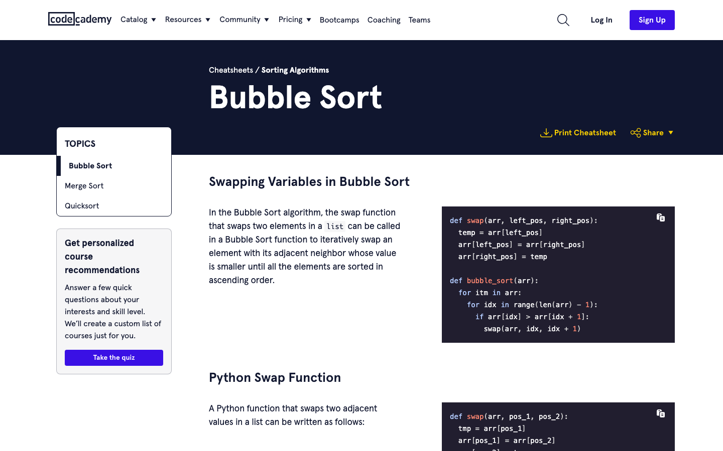 The page uses a clean, spacious layout with a strong emphasis on typography and a limited color palette. The hero section is direct and functional, immediately presenting the core value proposition. The overall feel is efficient and approachable. · coding education, online learning, developer platform, tech training, career development, programming courses, codecademy, team learning
