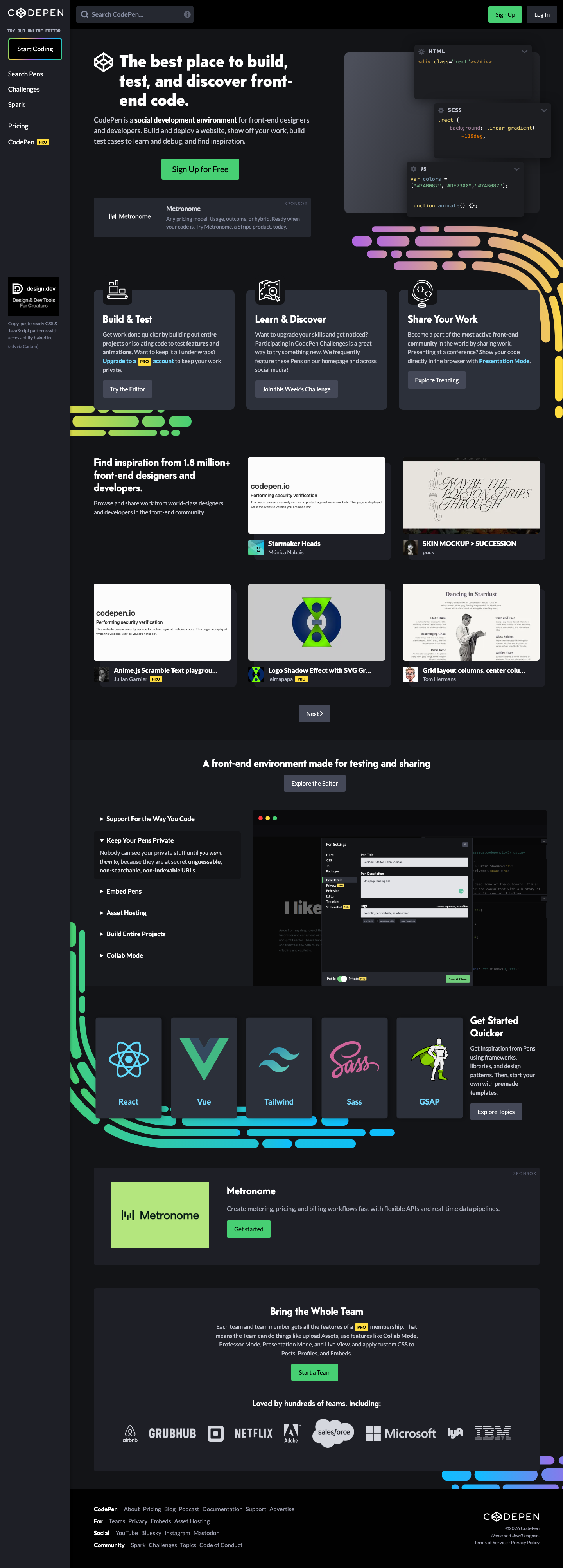 Codepen - full page scroll