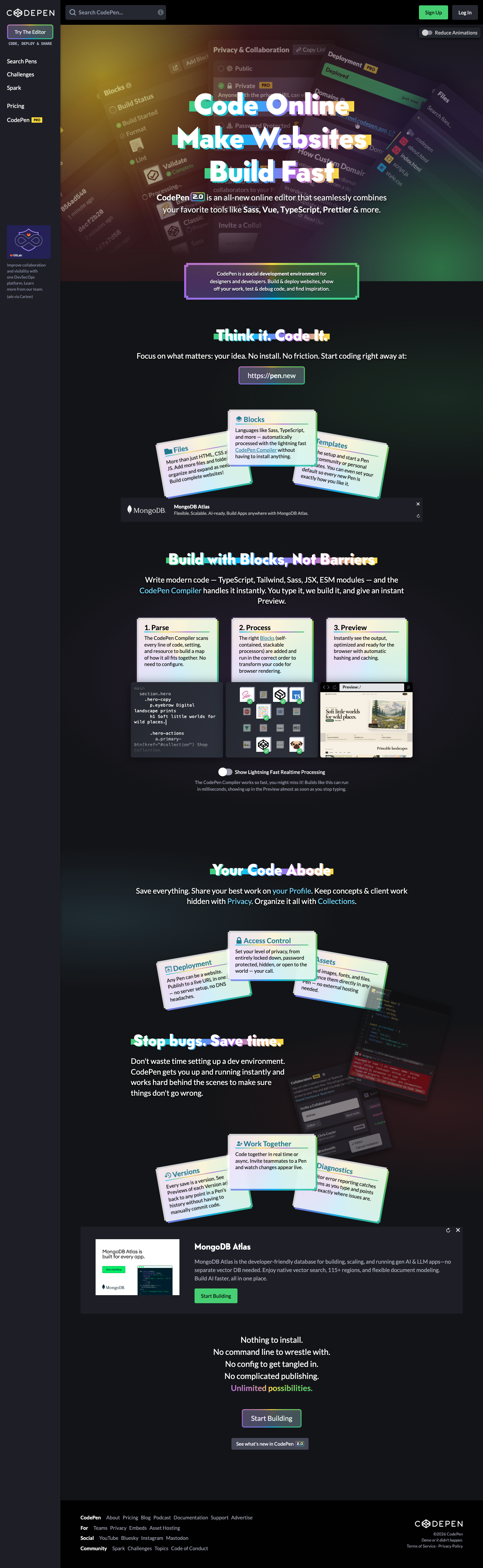 Codepen - mobile full page