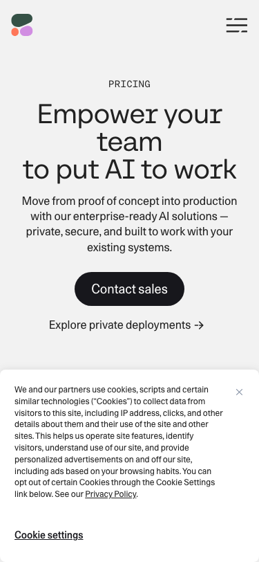 Cohere — Pricing - mobile