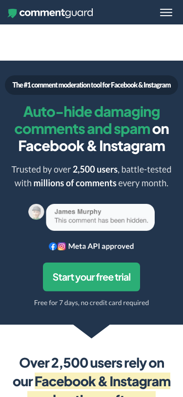 CommentGuard | Facebook & Instagram Moderation Software - mobile
