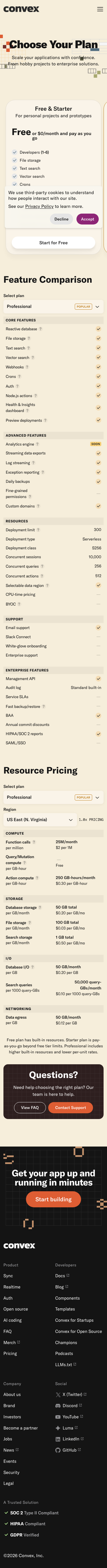 Convex — Pricing - mobile full page