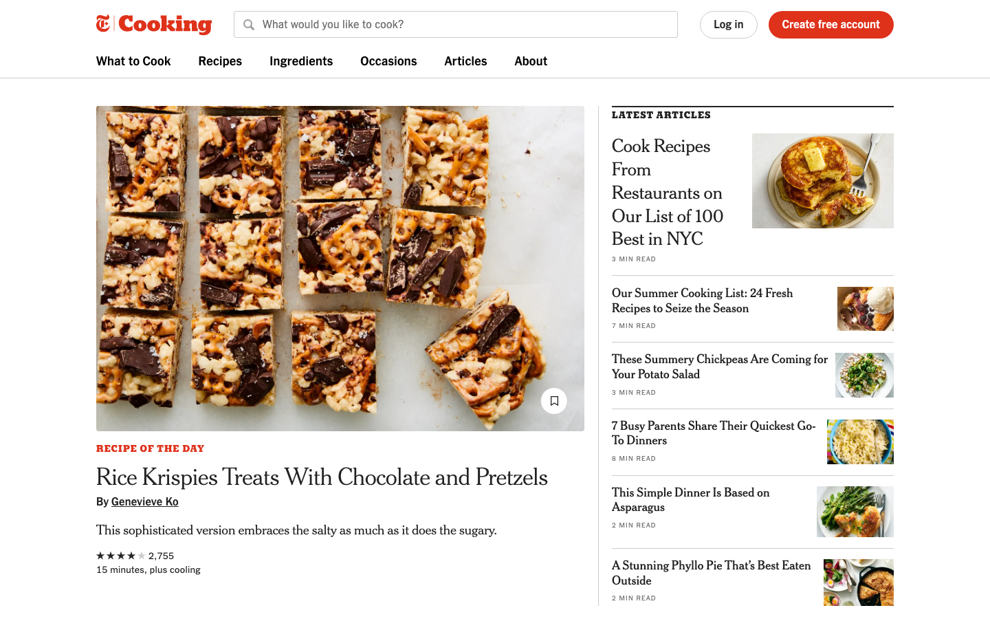 The layout prioritizes visual hierarchy through a grid of food photography and article previews. Clean typography and ample white space create a sense of refined presentation, emphasizing the quality of the content. · food blog, recipe website, cooking magazine, food media, editorial cooking, minimalist food, clean design, food photography, recipe index, culinary website