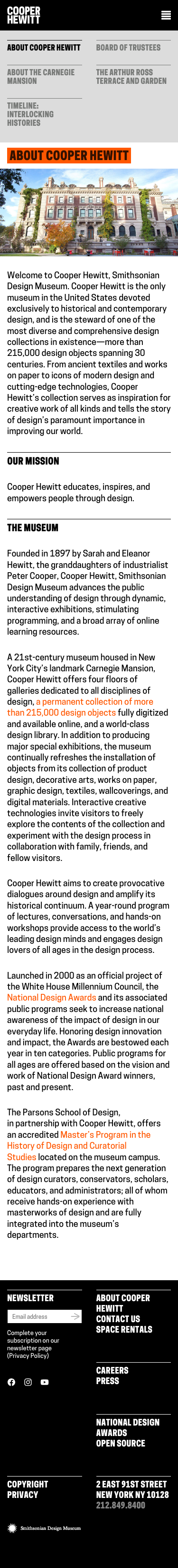 Cooperhewitt — About - mobile full page