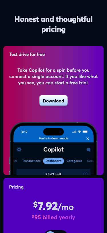 Copilot Money — Pricing - mobile